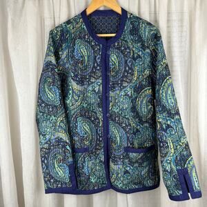 Appleseed’s women’s XL quilted paisley jacket blue cotton lightweight coat
